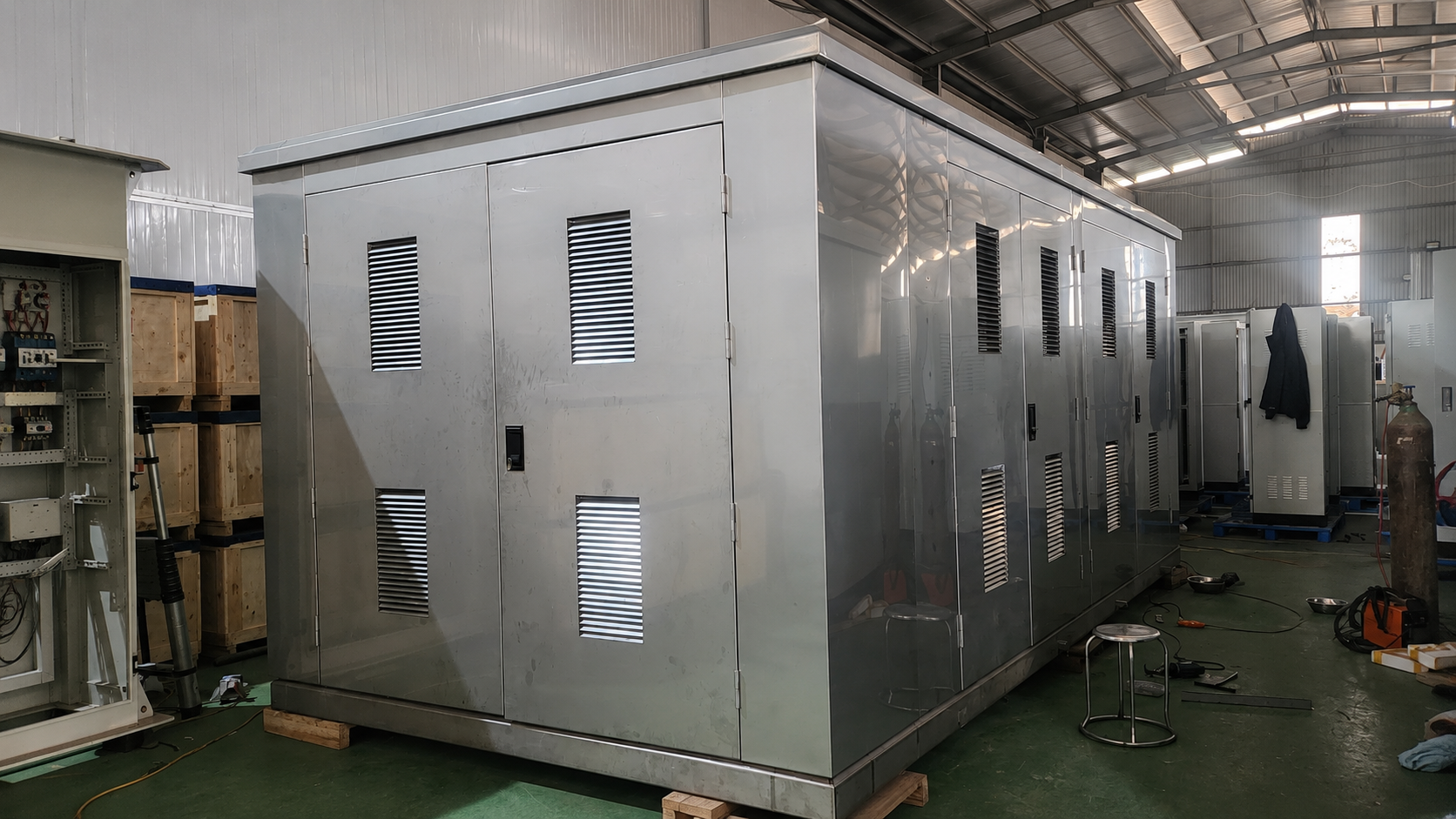 vỏ trạm inox 304, trạm kiosk inox, trạm kiosk cho 2 MBA